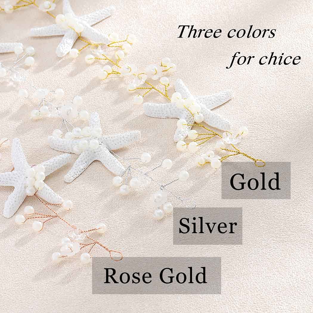 Casdre Starfish Bride Wedding Hair Vine Pearl Bridal Headpiece Beach Wedding Hair Accessories for Women and Girls(C Gold)