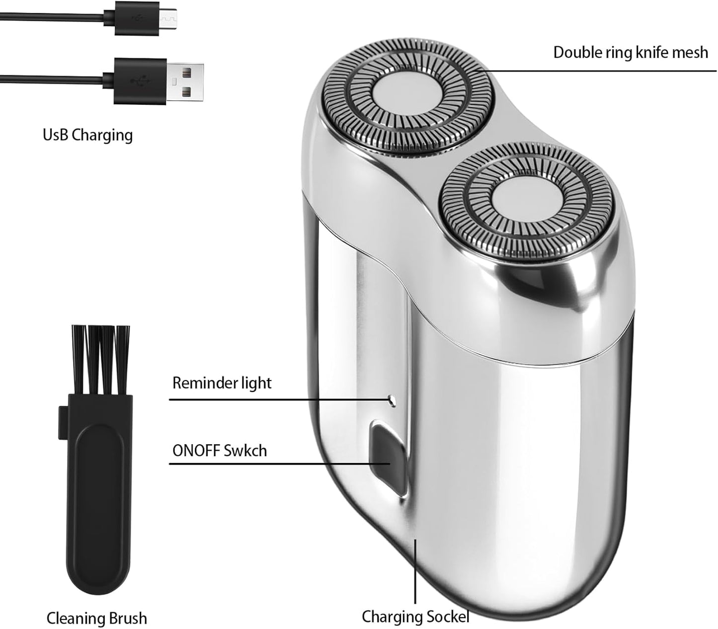 Skiennix Mini Electric Shaver - Rechargeable Waterproof Dual Head Razor for Travel & Home Use
