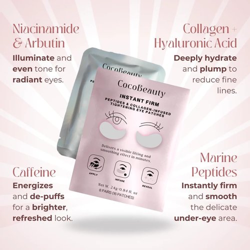 COCOBEAUTY InstaFirm Eye Patches – Under Eye Mask for Puffiness and Dark Circles – Topicals Eye Treatment for Women & Men – Eye Bags Solution – Hydrating Eye Masks for Health and Beauty (8 pairs)