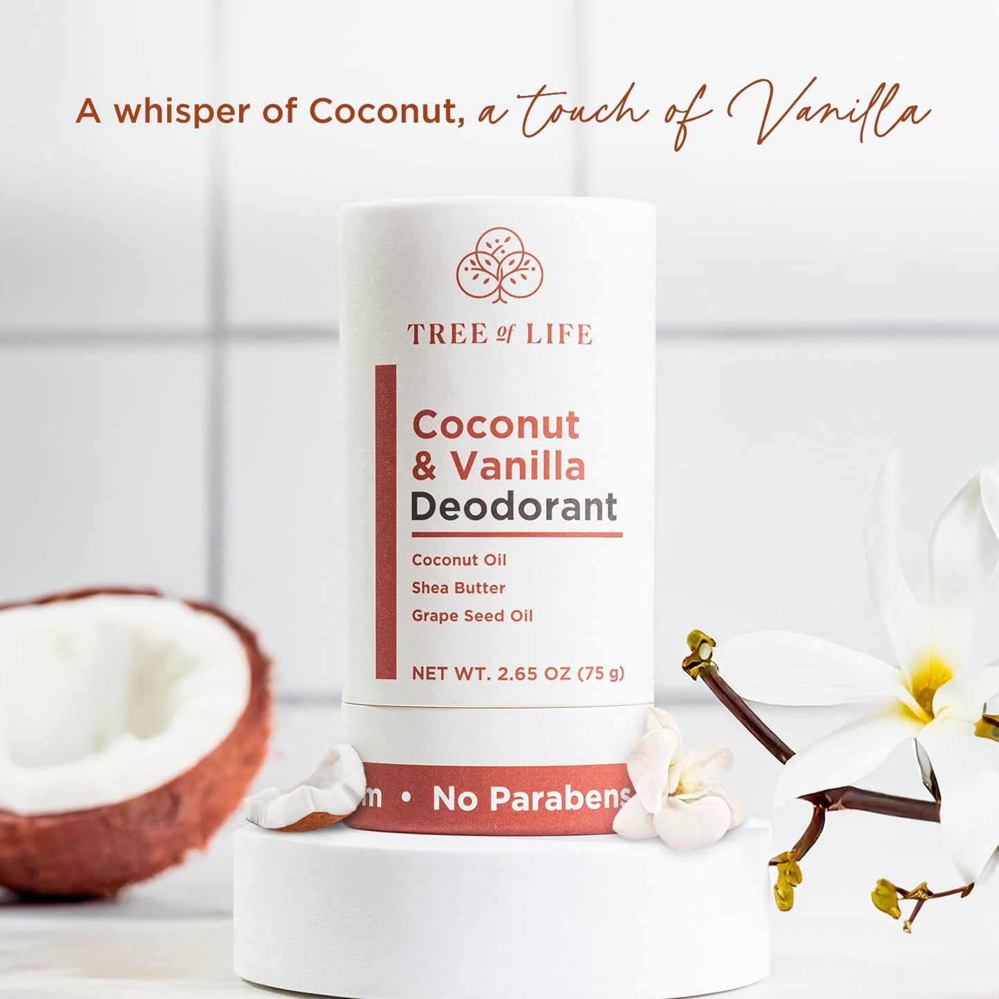 Tree of Life Beauty Coconut & Vanilla Deodorant - Aluminum Free, Nourishing Formula with Shea Butter & Coconut Oil (2.65oz)