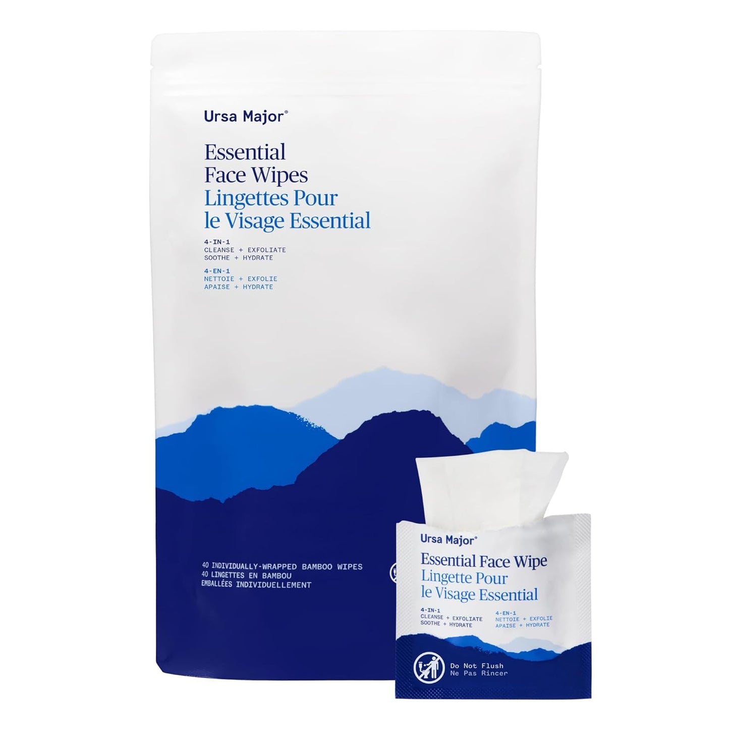 Ursa Major Essential Face Wipes - Natural, Biodegradable & Cruelty-Free | Cleanse & Hydrate | 40 Count