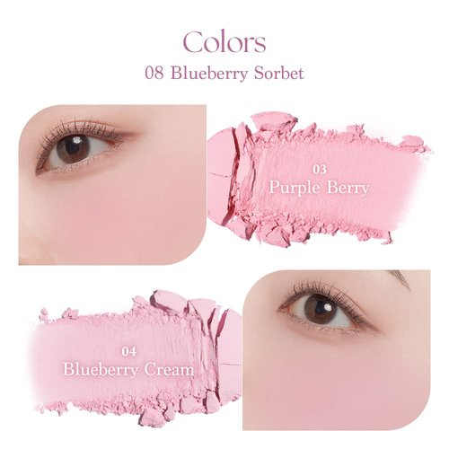 Dasique Blending Mood Cheek #08 Blueberry Sorbet - Vegan Blush with 4 Blendable Shades in Smooth Powder