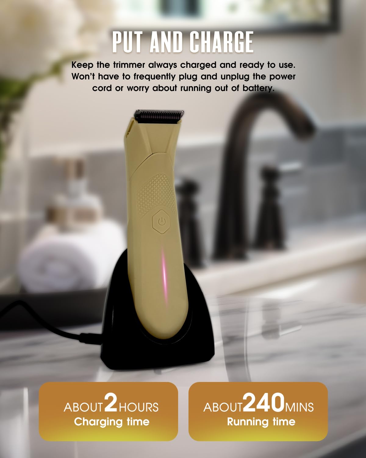 Sensitive Skin Personal Pubic Hair Trimmer for Women and Men, Electric Manscape/Bikini Trimmer, Waterproof Groin Trimmer for Body Hair, with Light, Travel Size, 6 Precisions (Brown)