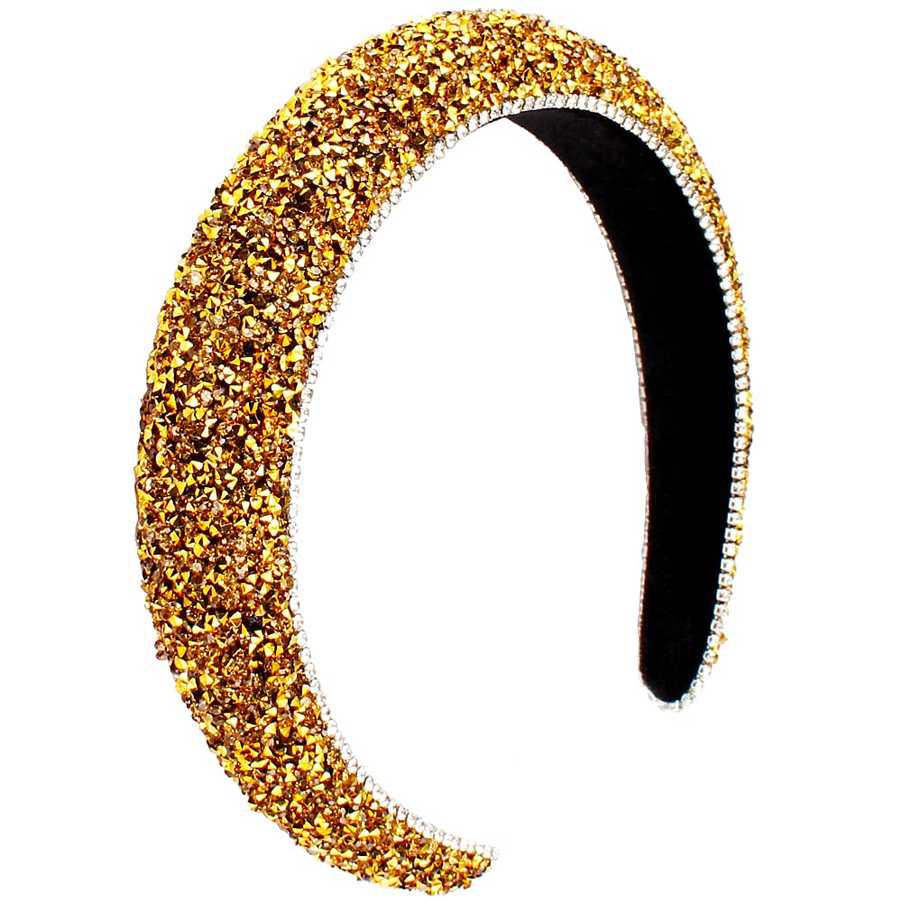 FASOTY Rhinestone Headband Women Fashion Handmade Gold Headband Crystal Diamond Bling Headbands Hair Hoops Padded Headband Glitter Beaded Jeweled Hairband Sparkle Hair Accessories