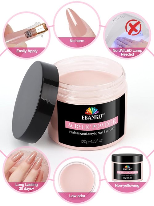 EBANKU Acrylic Nail Powder - Rosy Colors, 120g | Professional Quality, Long-Lasting & No Lamp Needed