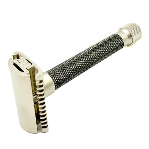 Parker Double Edge Safety Razor - Adjustable Open Comb for Customized Shaving | 5 Blades Included (Graphite Gray)