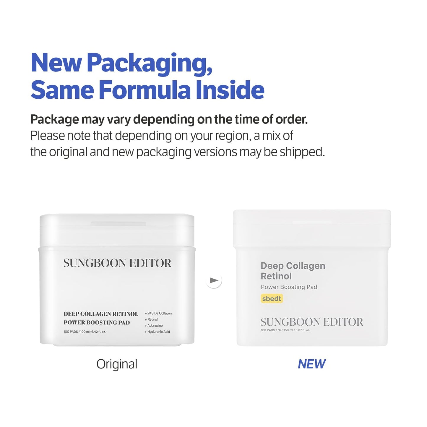 SUNGBOON EDITOR Deep Collagen Retinol Power Boosting Pads - Hydrate & Improve Skin Elasticity | 100 Count