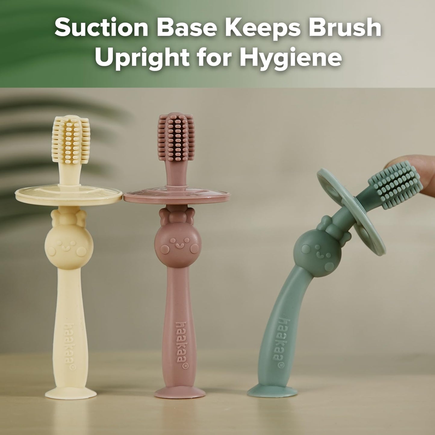 haakaa Infant Toothbrush, Easy to Hold 360° Baby Toothbrush, Train 6month+ Infants Babies and Toddlers for Oral Hygiene, Teether Effect for Sore Gums, 1pc (Pea Green)