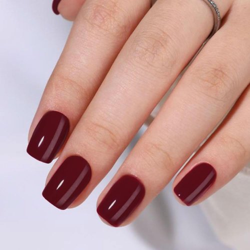 Mivota Burgundy Press On Nails Short Square Shape, Glossy Gel Finish Acrylic Fake Nails Kit, Reusable Glue On Nails, Long-Lasting, Natural Stick-On Manicure Set for Women, 24pcs DIY Elegant Nails
