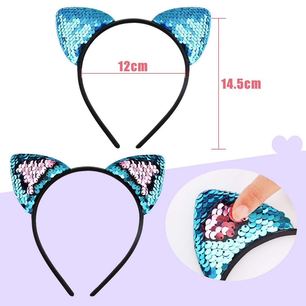 WXJ13 20 Pieces Cat Ears Headbands Reversible sequin headband Cute Cat Headbands