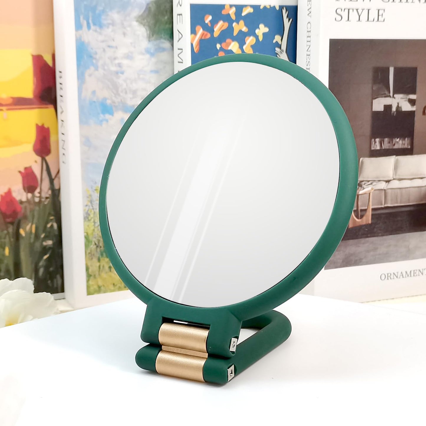 Novadex 1x 5X Magnifying Mirror, Handheld Hand Mirror with Handle, Travel Hand Held Vanity Mirror, Compact Double Sided Portable Magnification Small Make Up Mirrors for Precision Makeup (Army Green)