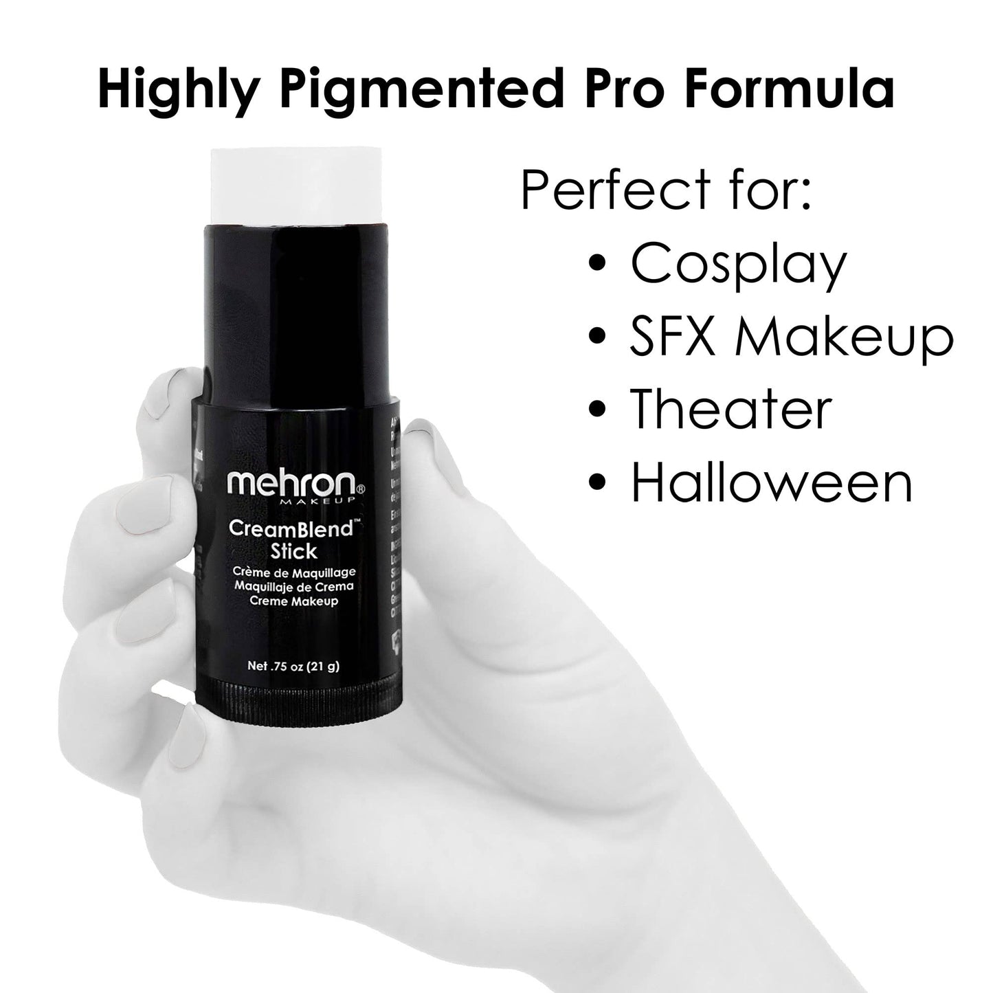 Mehron Makeup CreamBlend Stick | Face Paint, Body Paint, & Foundation Cream Makeup | Perfect for Halloween .75 oz (21 g) (White)