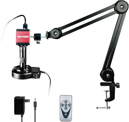 NICE-POWER Digital Microscope Camera, 13MP 1080P HDMI VGA Industrial Video Microscope, 150X Zoom C-Mount Lens, Foldable Stand, LED Ring Light, Soldering Microscopes for Electronics Repair