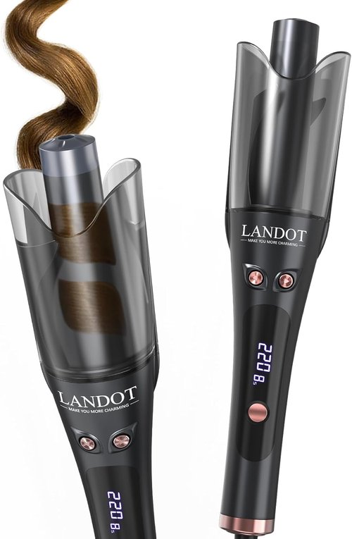 LANDOT Automatic Rotating Curling Iron - 1-Inch for Salon Waves & Spirals | 8 Temperature Settings & Anti-Scald Design