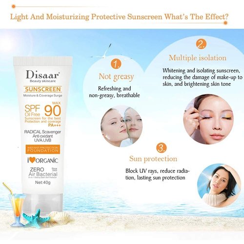 DISAAR BEAUTY Sunscreen SPF 90 - Oil-Free Sunblock with UVA/UVB Protection & Moisturizing Formula | 40g (1.41oz)