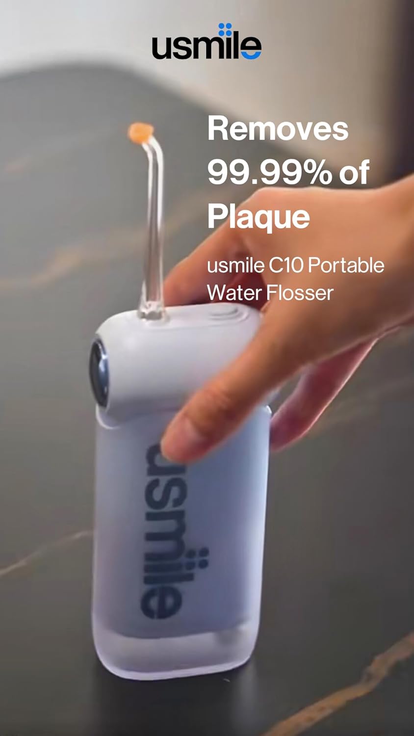 Usmile C10 Portable Water Flosser - Travel-Friendly Design, 95-Day Battery, 4 Modes, 180ml Tank, IPX7 Waterproof (Blue)