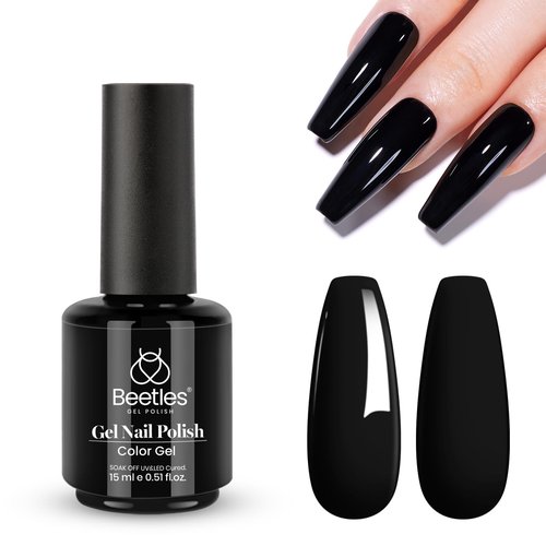 Beetles Black Gel Nail Polish -15ml Audrey Black Gel Polish Soak Off UV LED Needed Nail Art Manicure Salon DIY Design at Home Gifts for Woman
