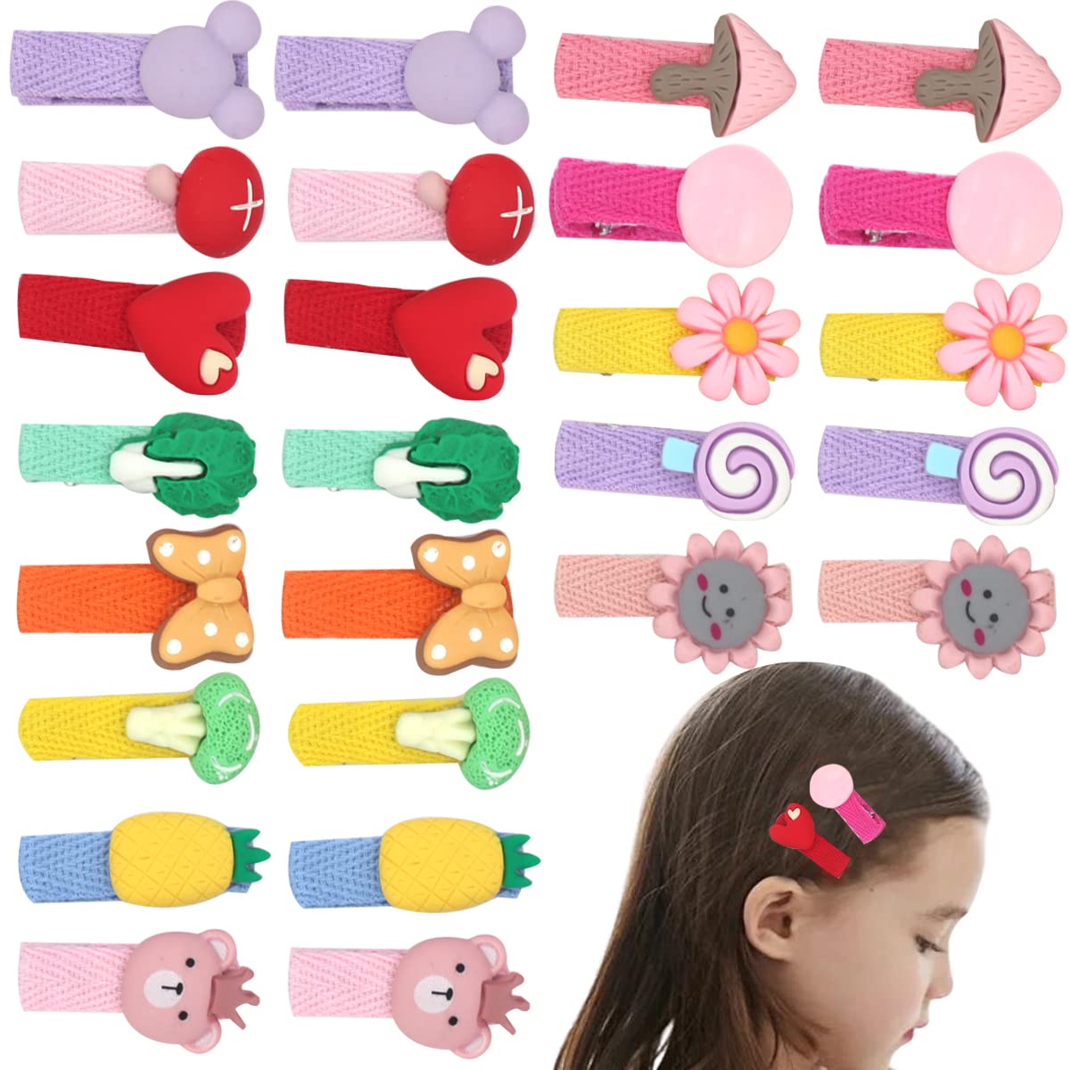 Petunny Girls Hair Clips,26Pcs Cute Fruit Pattern Clips Cartoon Fabric Hair Clips Hair Barrettes Fully Lined Hair Pins Hair Accessories For Infants Kids Toddlers Children (Cute)