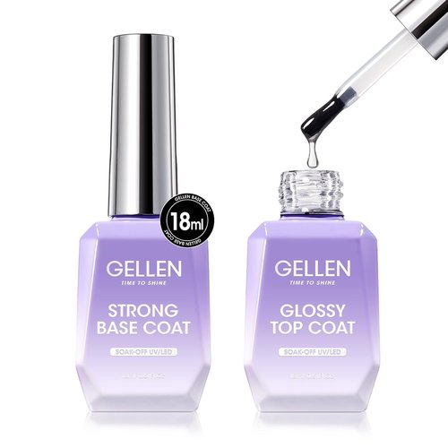 GELLEN Gel Top Coat & Base Coat Set - No Wipe, Ultra Glossy Finish | 18ml, Long-Lasting 28+ Days