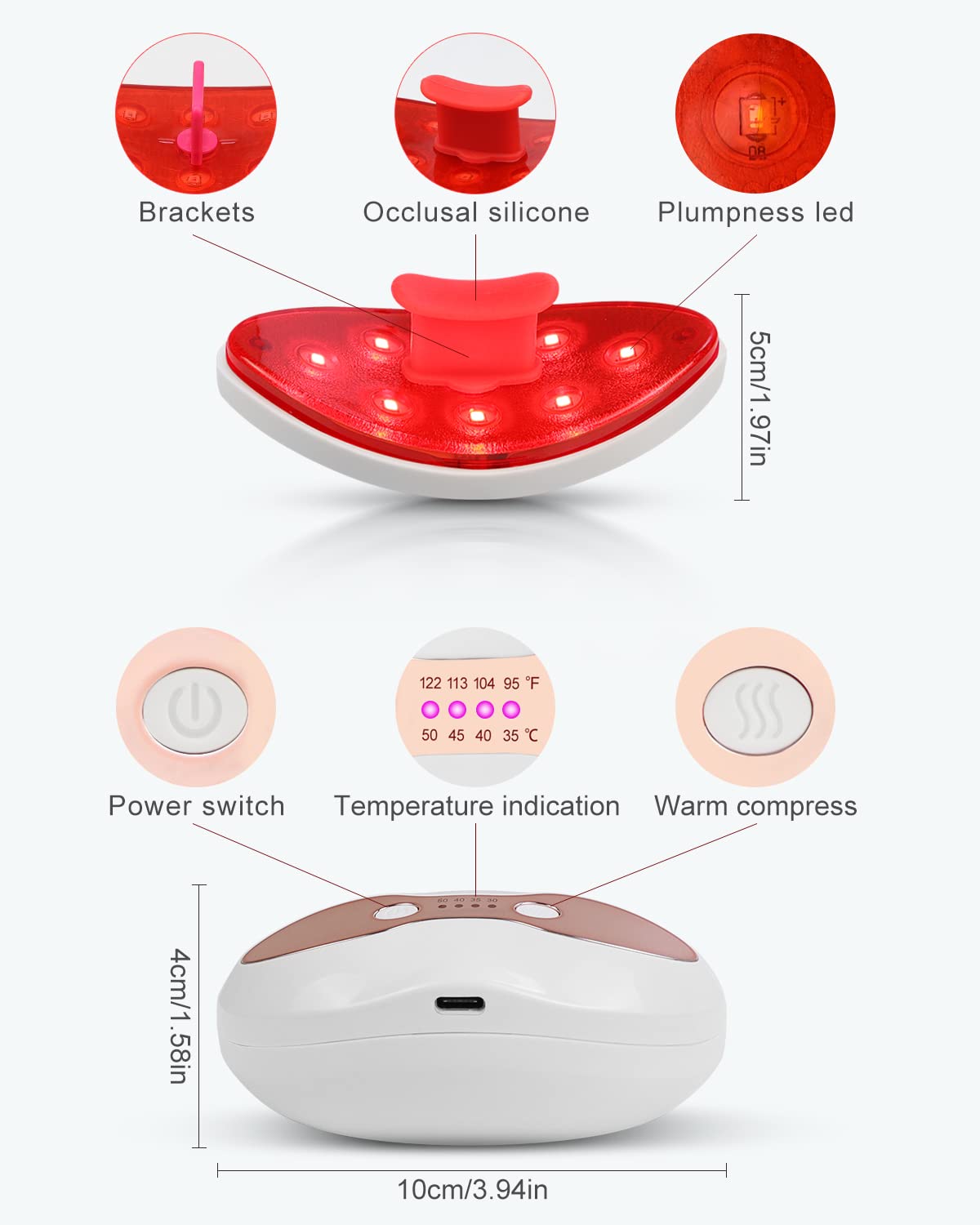 Red Light Device, FERNIDA 2 in 1 Lip and Eye Care Tool with Heated for Anti-Aging, Smooth Lip Wrinkles, Lip Plumper and Reduce Dark Circles, 4 Levels Heating Temps, White