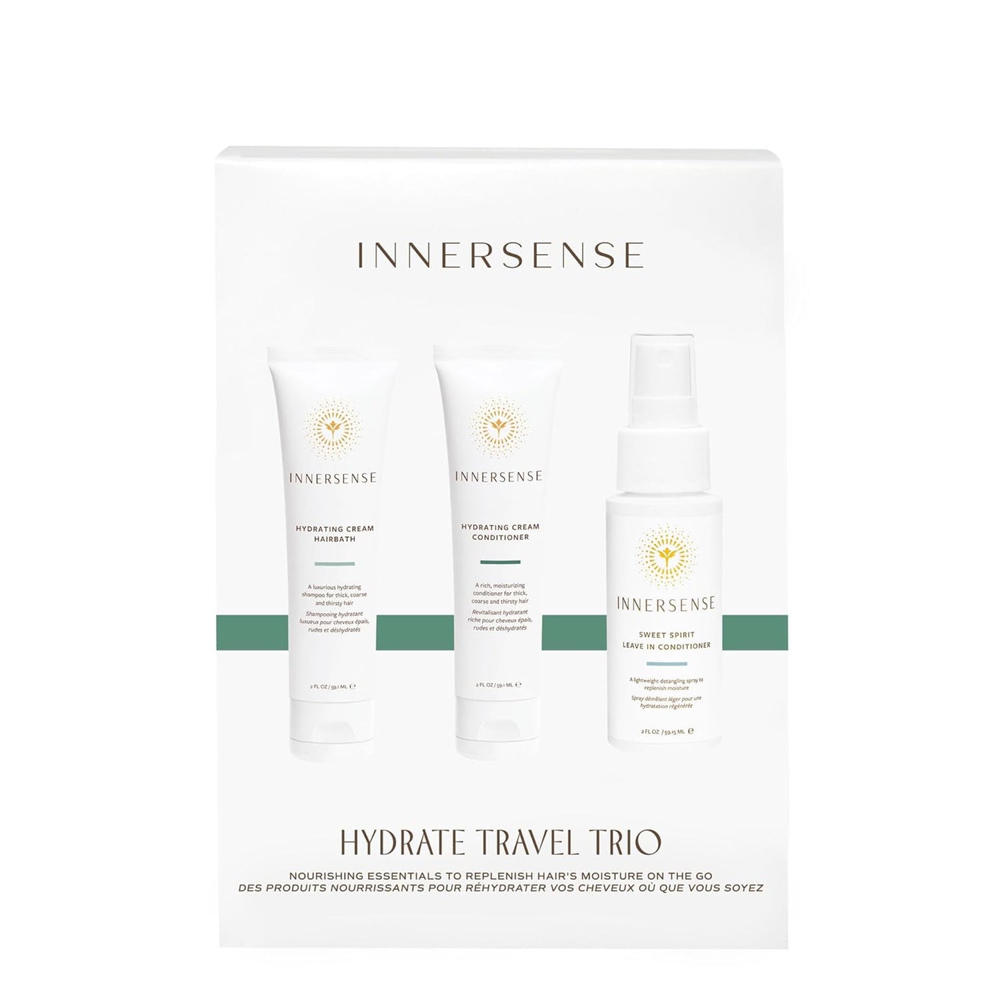 Innersense Organic Beauty - Pure Harmony Travel Hair Trio | Non-Toxic, Cruelty-Free, Clean Haircare (Pure Harmony Hairbath + Conditioner, Sweet Spirit Leave-In Conditioner) PACKAGING MAY VARY