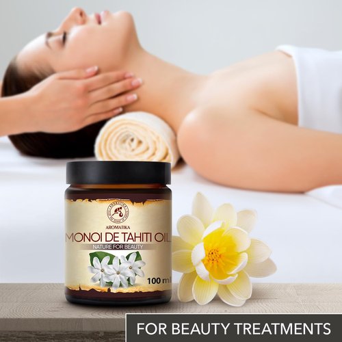 AROMATIKA Monoi De Tahiti Carrier Oil - Pure Cold Pressed Coconuts & Gardenia - 3.4 Fl Oz for Face & Body Care