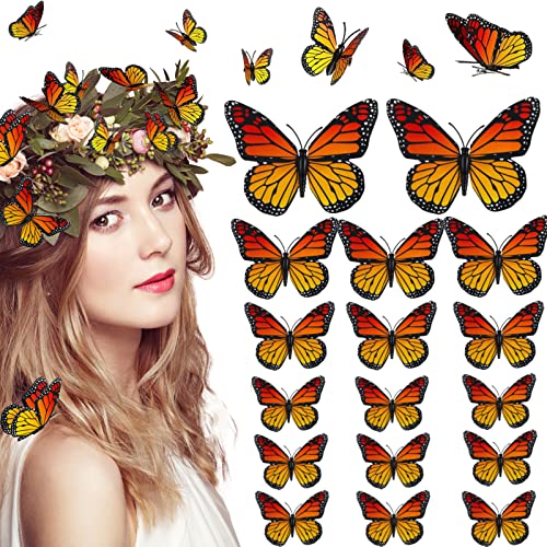 12 Pcs Monarch Butterfly Hair Clips, 4 Size 3D Simulation Butterflyr Hair Barrettes Butterfly Headwear Clips for Halloween Dia De Los Muertos Decorations (12 Pieces)