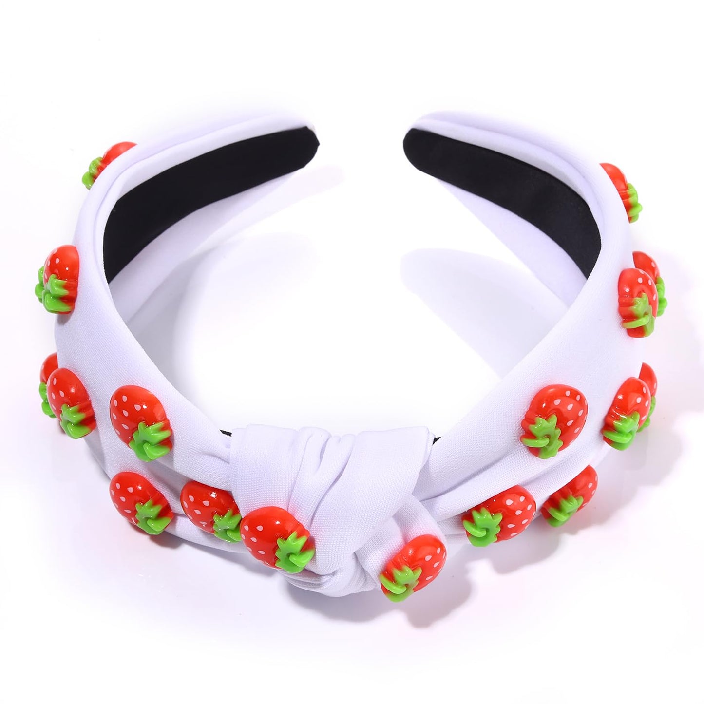 VOGUEKNOCK Fruit Headbands for Women Girls Tropical Strawberry Knotted Headband Summer Beach Headwear Hair Accessories (Strawberry-White)