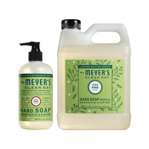 Mrs. MEYER'S CLEAN DAY Liquid Hand Soap Variety Pack Scent, 33 OZ Refill + 12.5 OZ, 1 CT (Iowa Pine)