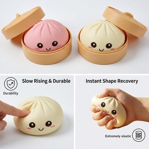 Dumpling Squishies – Mystery Dumpling Box Colorful Stress Balls & Fidget Sensory Toy Soft Squeeze Decompression Dough for Anxiety Relief Perfect for Kids & Easter Basket Stuffers（Pink）