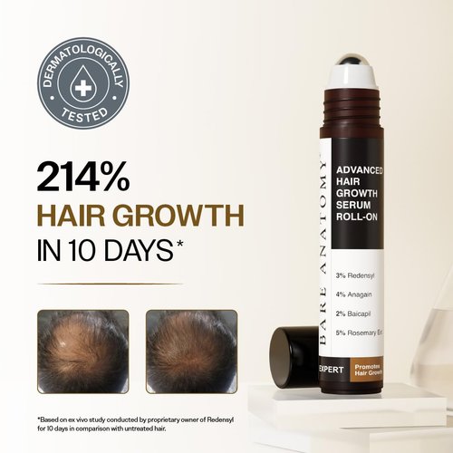 Bare Anatomy Advanced Hair Growth Serum Roll-On - 3% Redensyl, 4% Anagain & 5% Rosemary | Reduces Hair Fall & Promotes Growth | 25ml