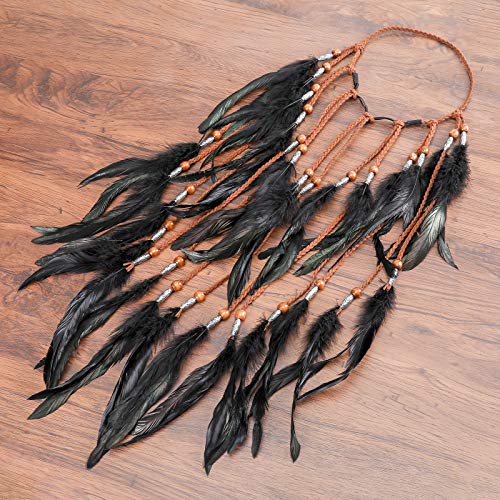 AWAYTR Boho Headdress Feather Headband Accessories Feather Elastic Gypsy Festival Headband Indian Fancy Headpieces 1970s (Orange)