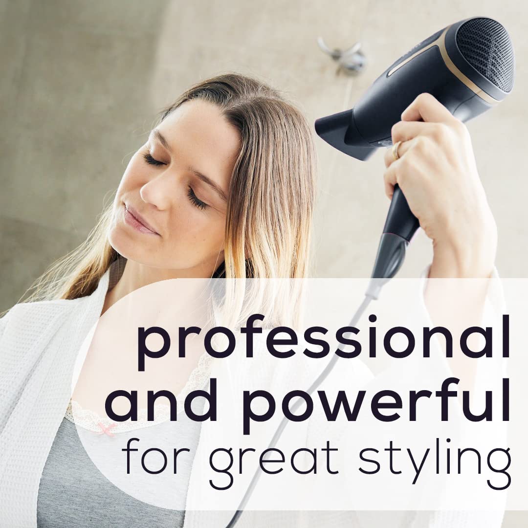 Beurer Ionic Hair Dryer - 1600W Travel Blow Dryer with Voltage Switch & Foldable Handle | Black/Rose Gold