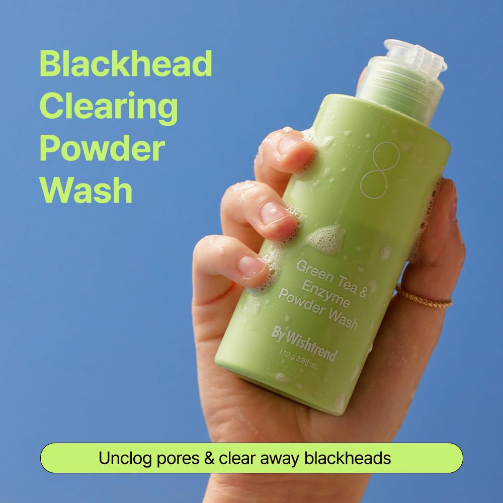 WISHTREND Green Tea & Enzyme Powder Wash - Gentle Facial Cleanser for Sensitive Skin, 110g
