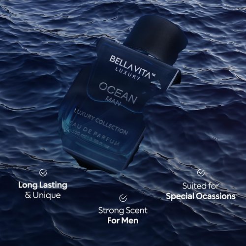 Bellavita Luxury OCEAN Eau de Parfum | 100 ml (3.4 fl.oz.) | Perfume for Men | Fresh, Bergamot, Lily of the Valley, and AMber Notes | Long Lasting Men's Fragrance