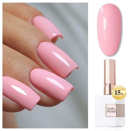 Double Rhythm 15ML Gel Polish Jelly Sheer Pastel Light Milky Color 1 PC 0.53 OZ Bottle UV Nail Polish Art Salon at Home for Women (Pink-B-A1035)