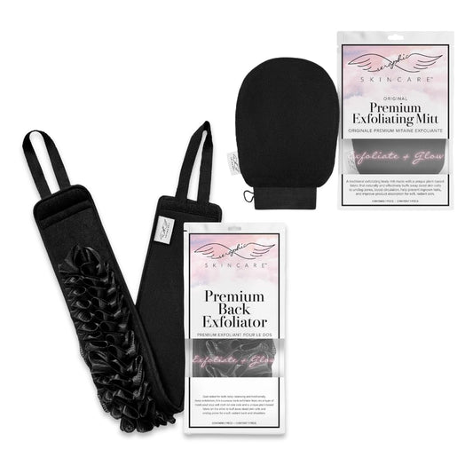 Seraphic Skincare (Original) Premium Exfoliating Mitt for Body (1pc) & Back Exfoliator – Body Exfoliator for Self-Tan Removal – Dual-Sided Back Scrubber for Deep Exfoliation & Cleansing