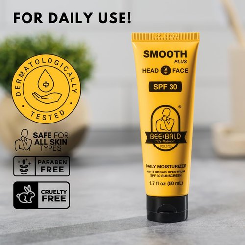 Bee Bald Smooth Plus Head & Face Moisturizer - SPF 30 Sunscreen Lotion for Hydration & Protection | 1.7 Fl Oz