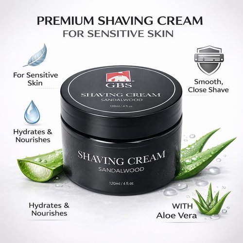 G.B.S Sandalwood Shaving Cream - Hydrating Formula for Sensitive Skin | Close, Smooth Shave, 1 Pack