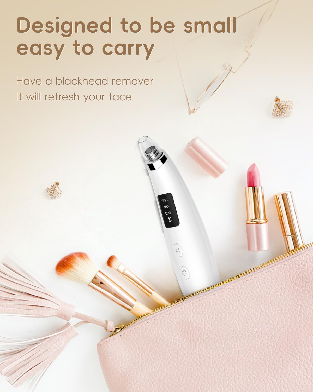 Facial Pore Blackhead Remover Vacuum - Face Cleaner and Blackhead Extractor with 3 Adjustable Suction Levels, 5 Probes, USB Charging Interface - Pore Vacuum Kit for Women&Men (White)