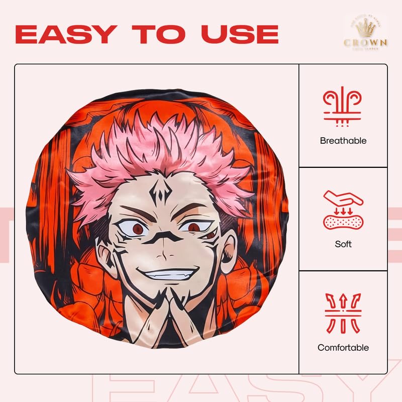 Silky Design Bonnet with Elastic Soft Band Adjustable Women and Men Bonnets for Sleeping Comfortable Satin Fabric (Red Sukna)