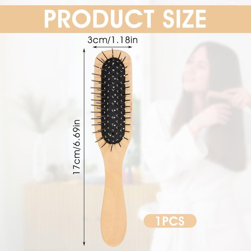 JJUNW Hair Brush - Natural Wood Handle Detangling Brush with Steel Bristles | Travel-Friendly Design for All Hair Types