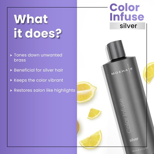 MOEHAIR Color Infuse Silver - Purple Toner for Silver, Gray & White Hair | 12 Fl. Oz | Neutralizes Brassiness