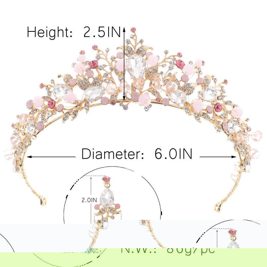 BELLAWOO Women Pink Tiara Princess Crystal Crown for Girls Birthday , Snow White Women Tiaras for Wedding