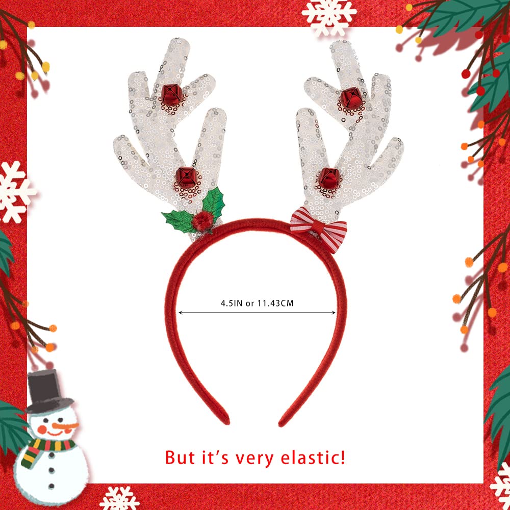 Madison Tyler Christmas Silver Reindeer Antlers with Mistletoe and Jingle Bells Headband for Kids | Cute Soft Headbands for Christmas Party | Holiday Gifts for Girls and Women