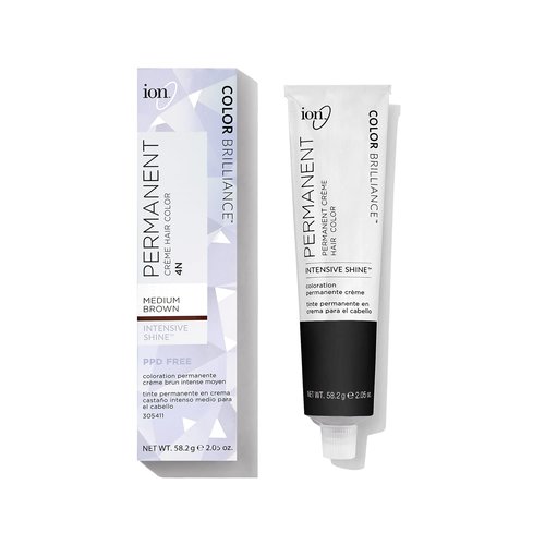 Ion Permanent Creme Hair Color - 4N Medium Brown | Vegan, Cruelty-Free, 100% Gray Coverage, 2.05 oz