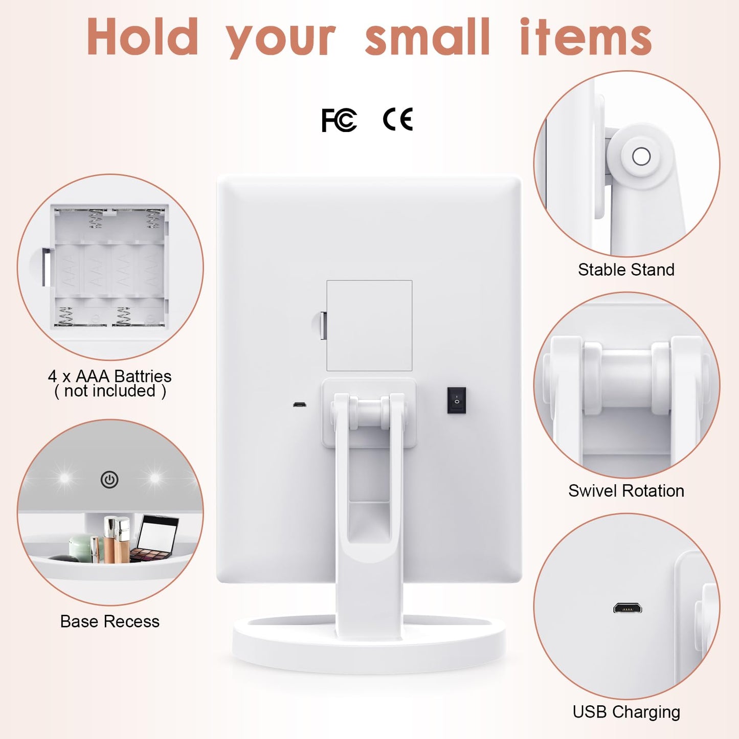 WEILY Makeup Vanity Mirror with 21 LED Lights and Touch Screen, Tri-Fold 1x 2X 3X Magnification,180° Adjustable Rotation and USB Powered,Countertop Cosmetic Mirror (White)