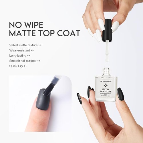 Glamonade Matte Top Coat Nail Polish - Quick Dry, Long Lasting Clear Coat for Salon Quality Manicure | 0.34 FL Oz