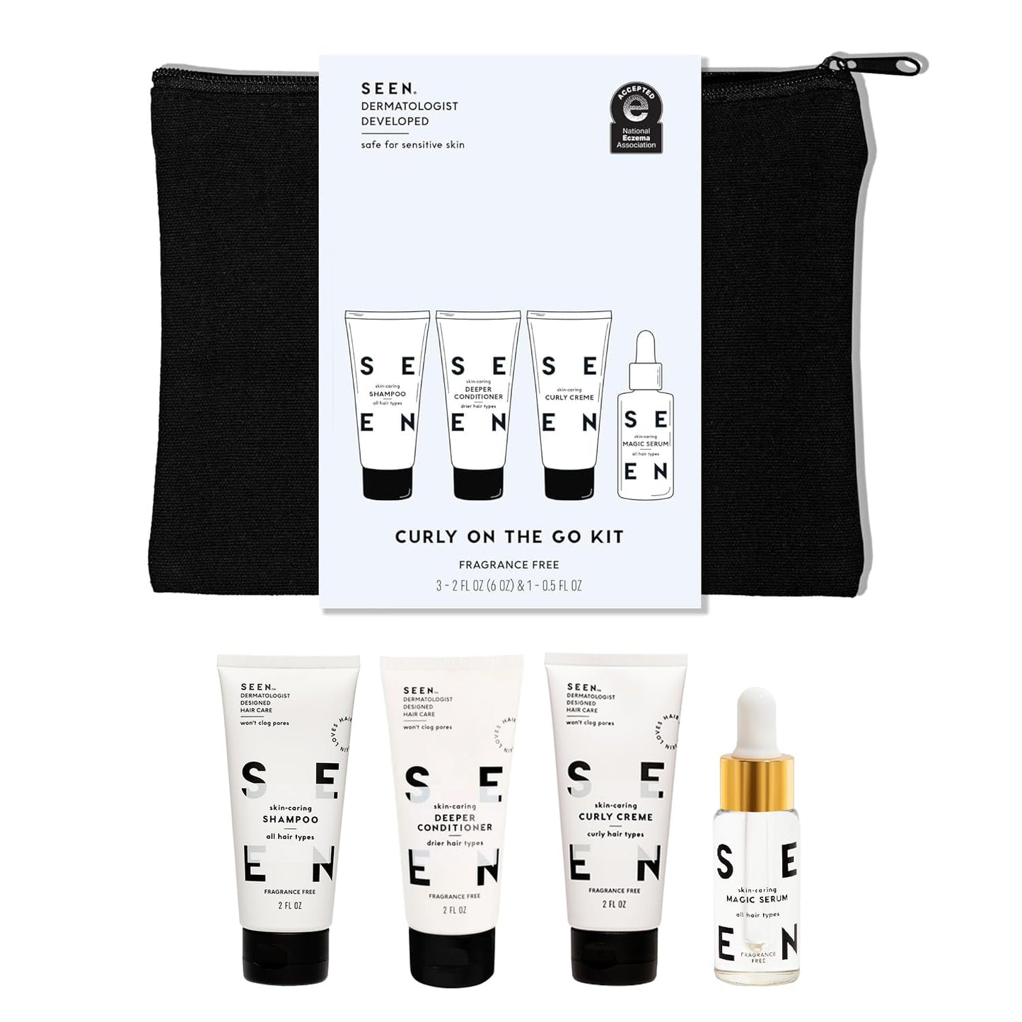 SEEN Curly On The Go Kit - Fragrance-Free Curl-Defining Hair Bundle | Non-Comedogenic & Safe for Sensitive Skin