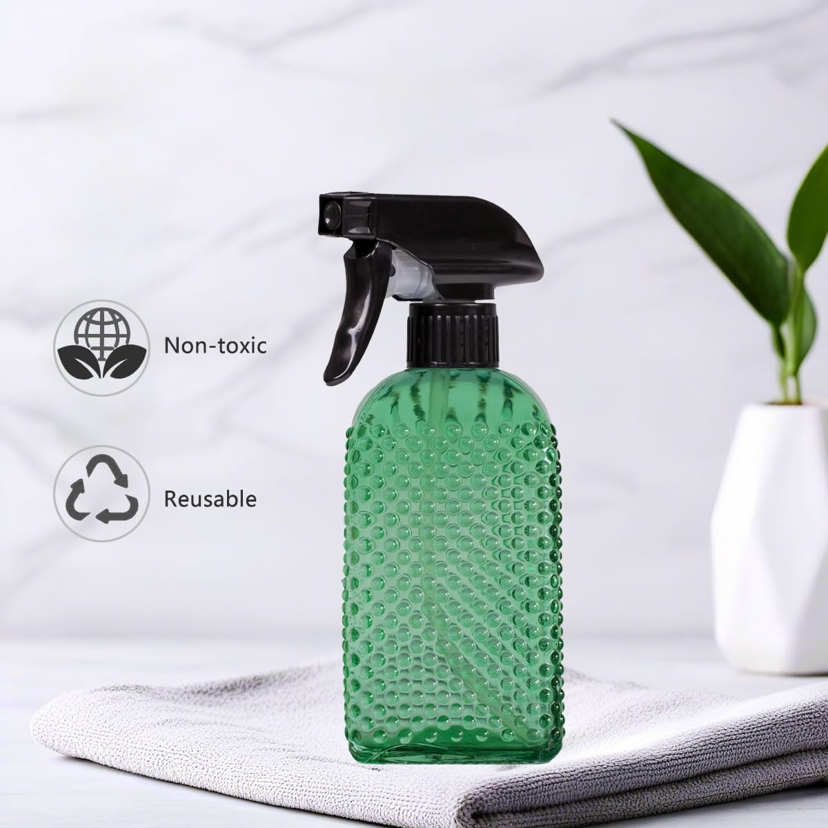 Skiennix Plant Mister Glass Spray Bottle - 13oz Reusable Green with Adjustable Nozzle for Indoor Plants & Gardening